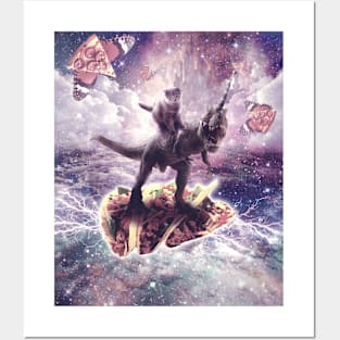 Cat Riding Unicorn Dinosaur on Taco Posters and Art